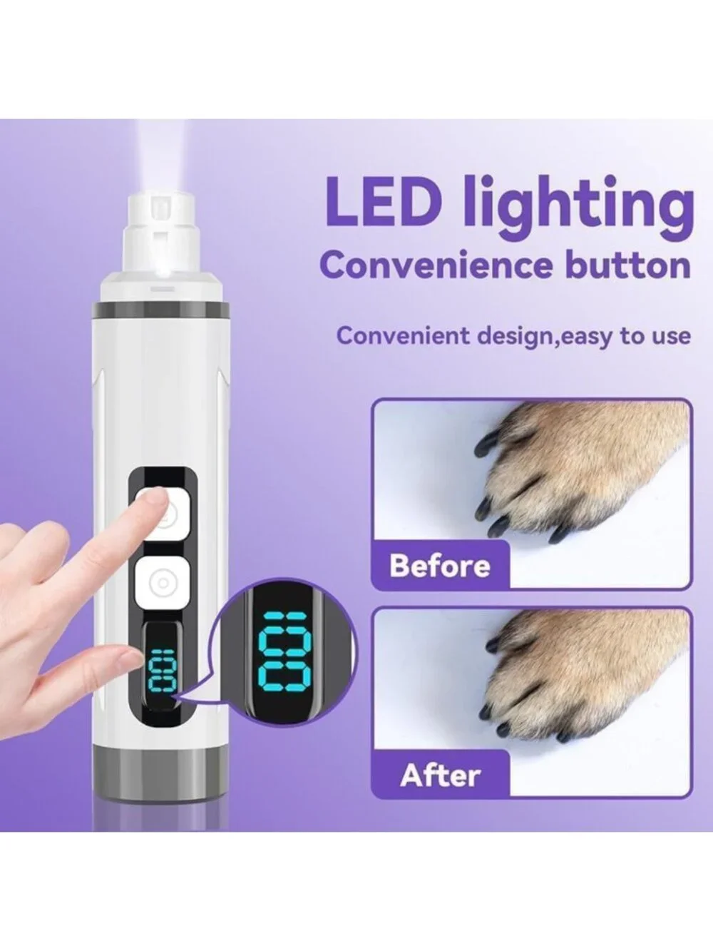 Ultra-Quiet Dog & Cat Nail Grinder with LED Light - Painless Pet Nail Trimmer